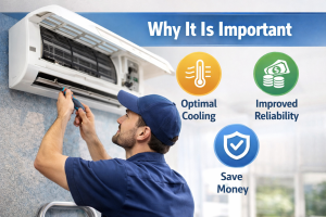 HVAC technician performing AC maintenance