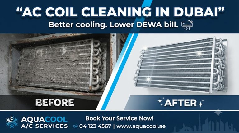 AC coil cleaning in Dubai, dirty versus clean coil, by Al Ghubaiba Technical Services