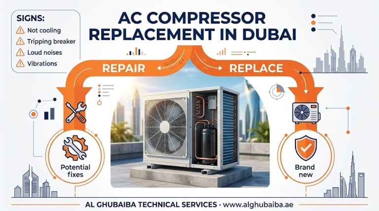 AC compressor replacement signs and cost in Dubai
