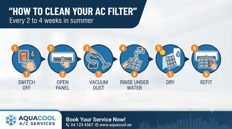 How to clean your AC filter in Dubai, six step guide by Al Ghubaiba Technical Services