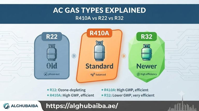 AC gas types compared, R22 R410A and R32 for Dubai, by Al Ghubaiba Technical Services