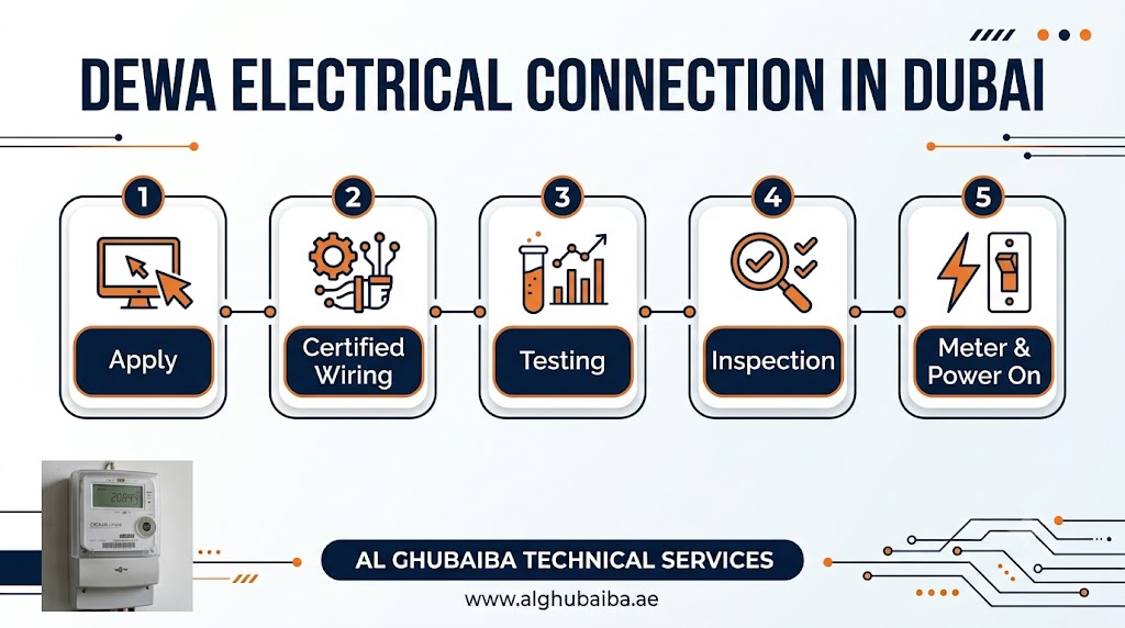 DEWA electrical connection process, documents and timeline in Dubai
